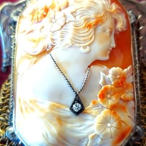 HUGE Antique Vintage 14k White .Gold Shell Cameo